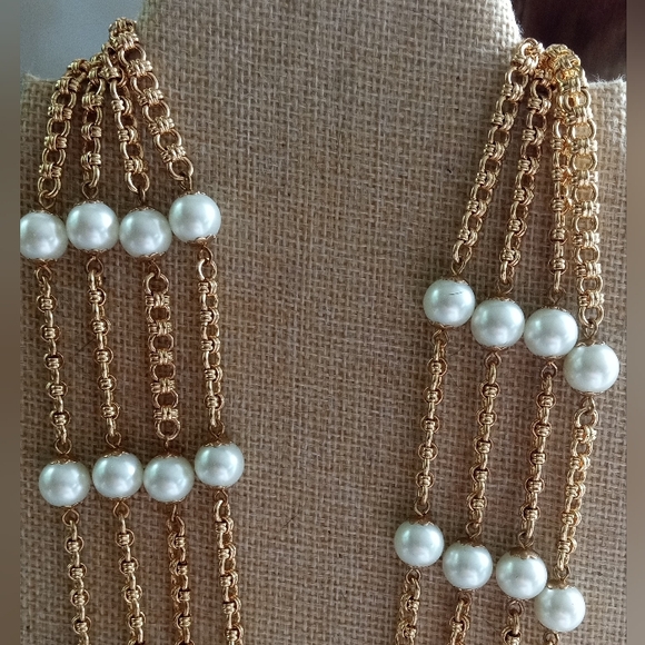 Kenneth J. Lane Four Strand Faux Pearls Gold Tone Çhain Signed VTG Necklace - Picture 9 of 10